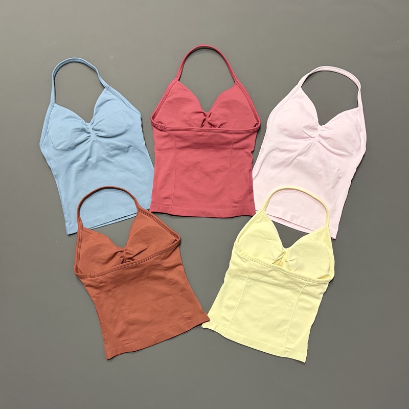Yoga Strap Cotton - Nahtloses Damen-Sport-Tanktop mit Neckholder und Spaghettiträgern,