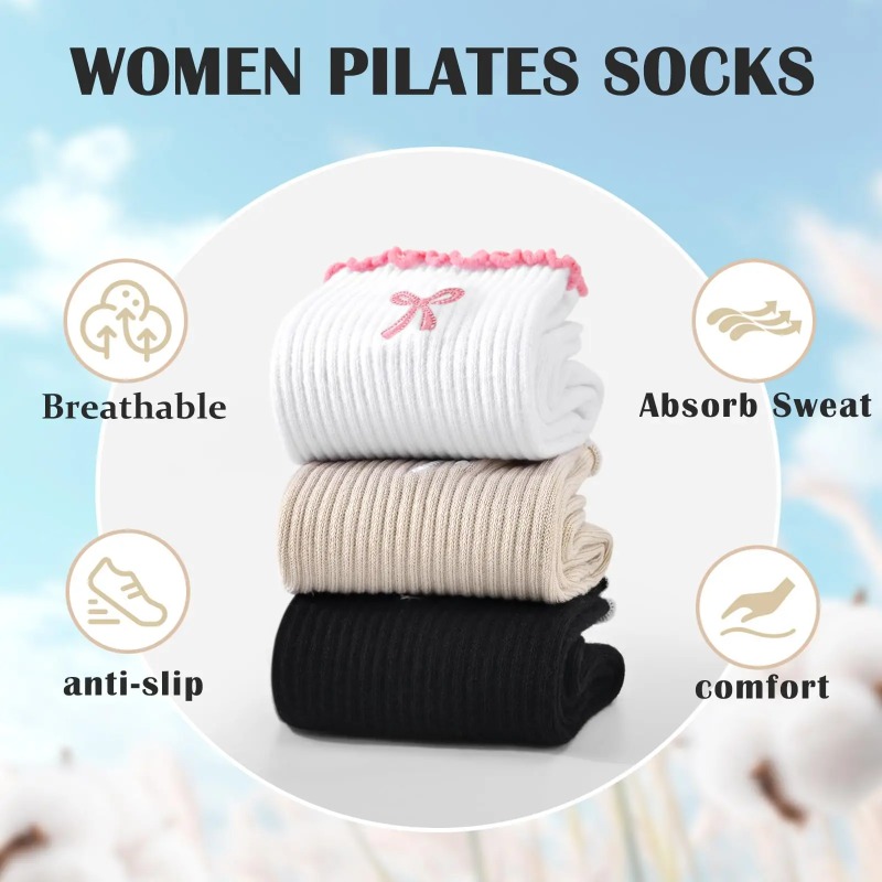 Yoga Strap Cotton - Professionelle Yoga-Socken, Baumwoll-Riemen mit Silikon-Antirutschbeschichtung für