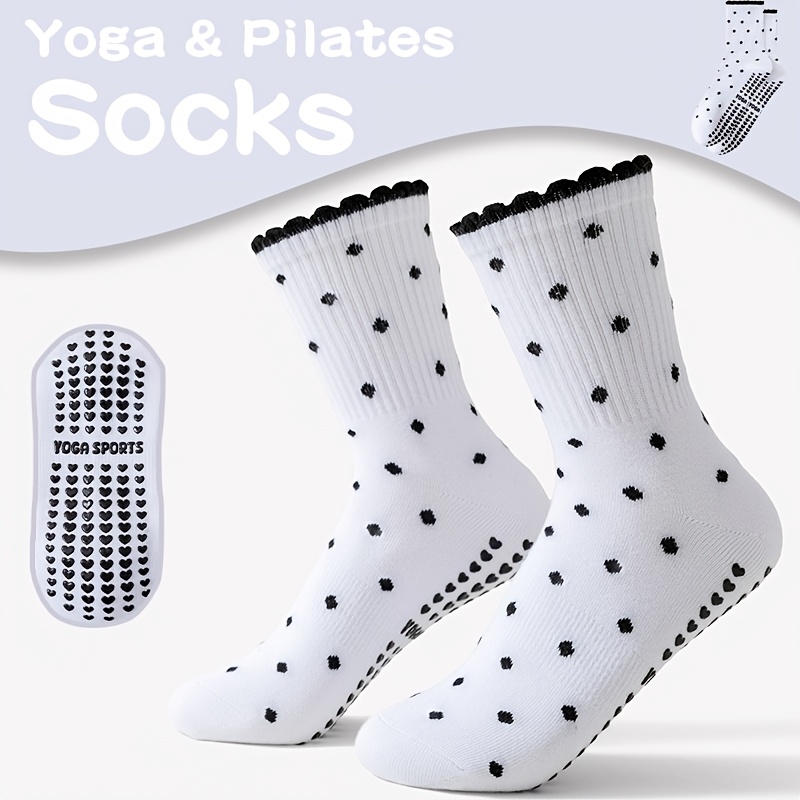 Pilates Yoga Barre - Damen-Yoga-Socken in Weiß mit schwarzen Punkten,