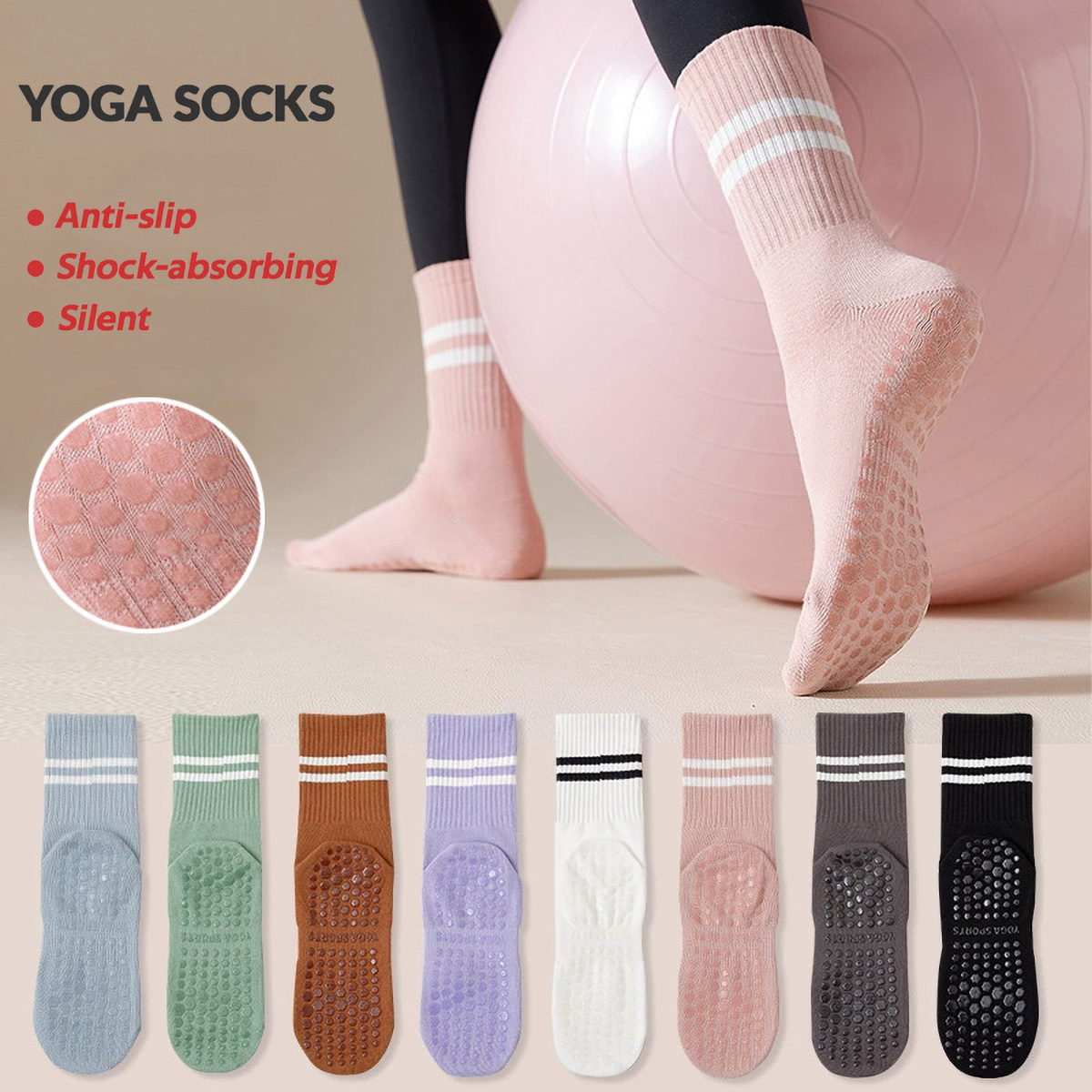 Pilates Yoga Barre - 3 Paar lange Yoga-Socken mit Griff