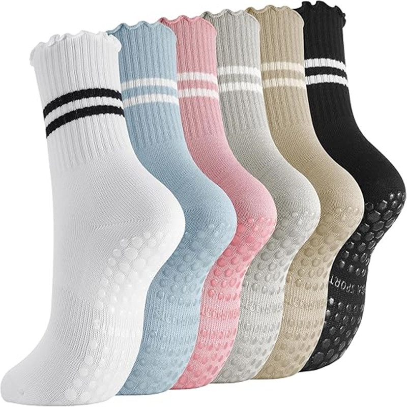 Pilates Yoga Barre - 1 Paar gestreifte Rüschen-Pilates-Griffsocken für Damen,