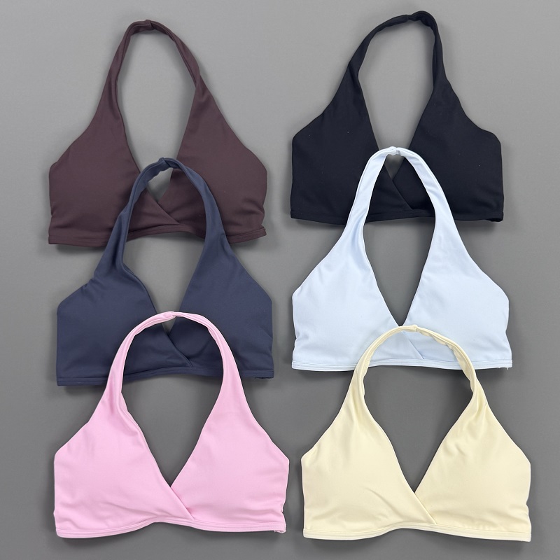 Yoga Strap Cotton - Sport-BH für Damen mit Neckholder, V-Ausschnitt,